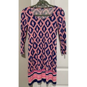 Lilly Pulitzer Dress XXS Pink Blue Little Fish Engineered Beacon A-Line Knit